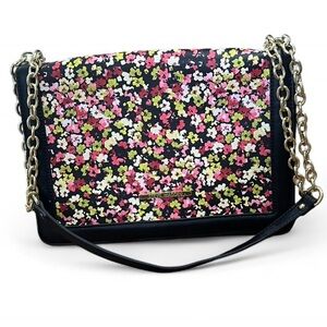 Steve Madden Black Bag with Colorful Floral Pattern and Gold Chain